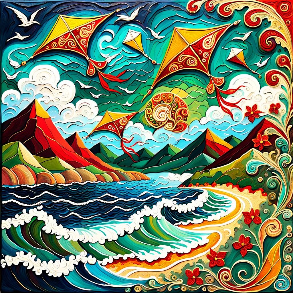 Kites over the ocean