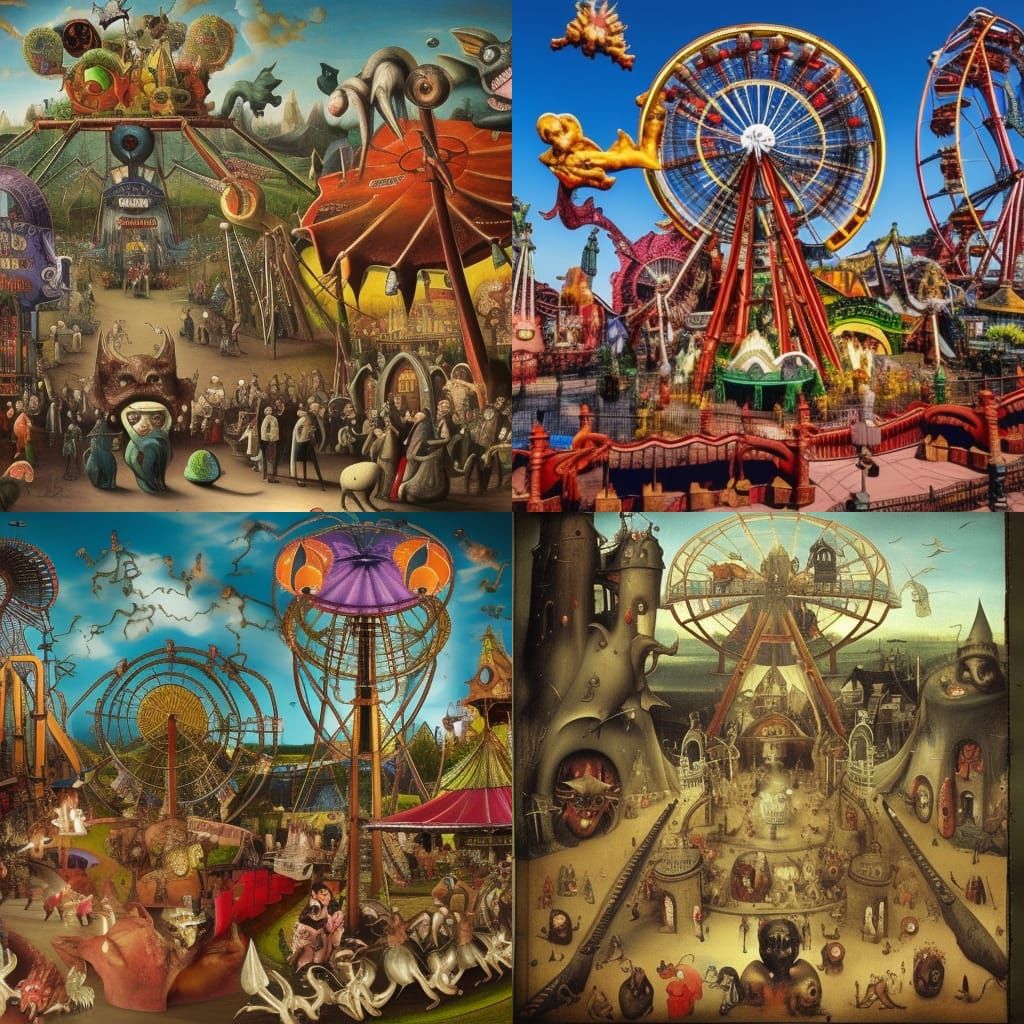 Demonic Theme Park in Surrealist Style