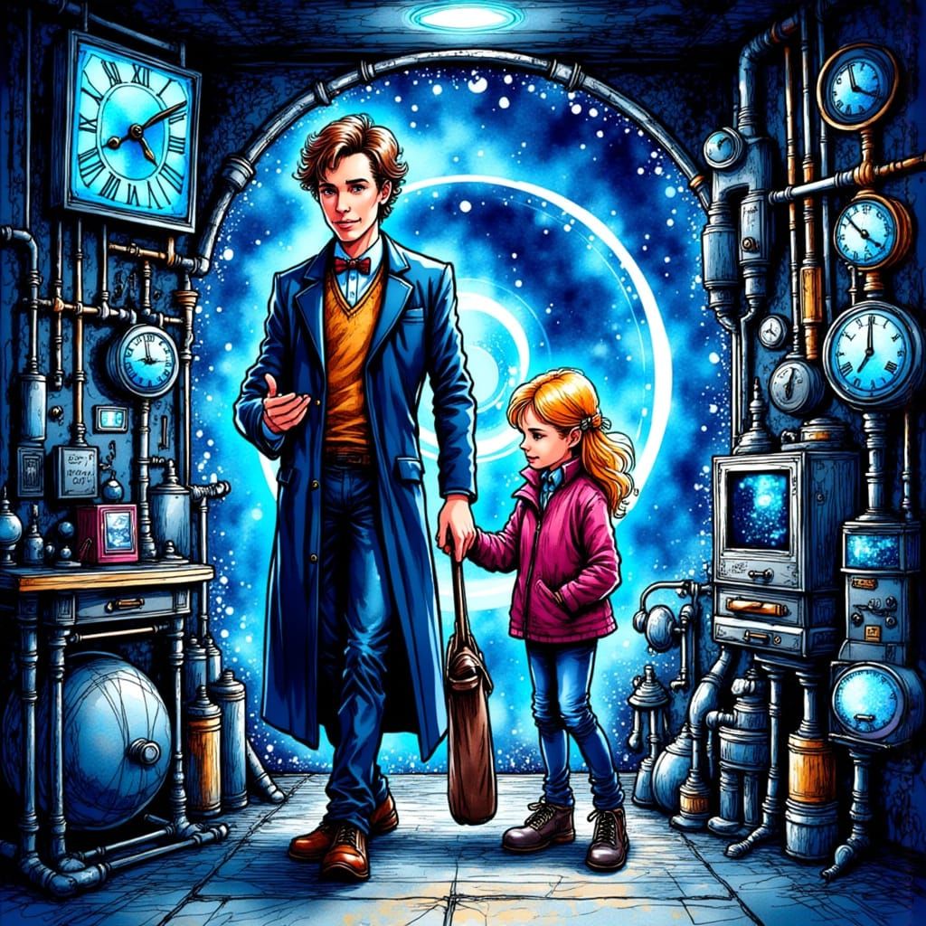 Whimsical Time-Travelers in a Vibrant TARDIS