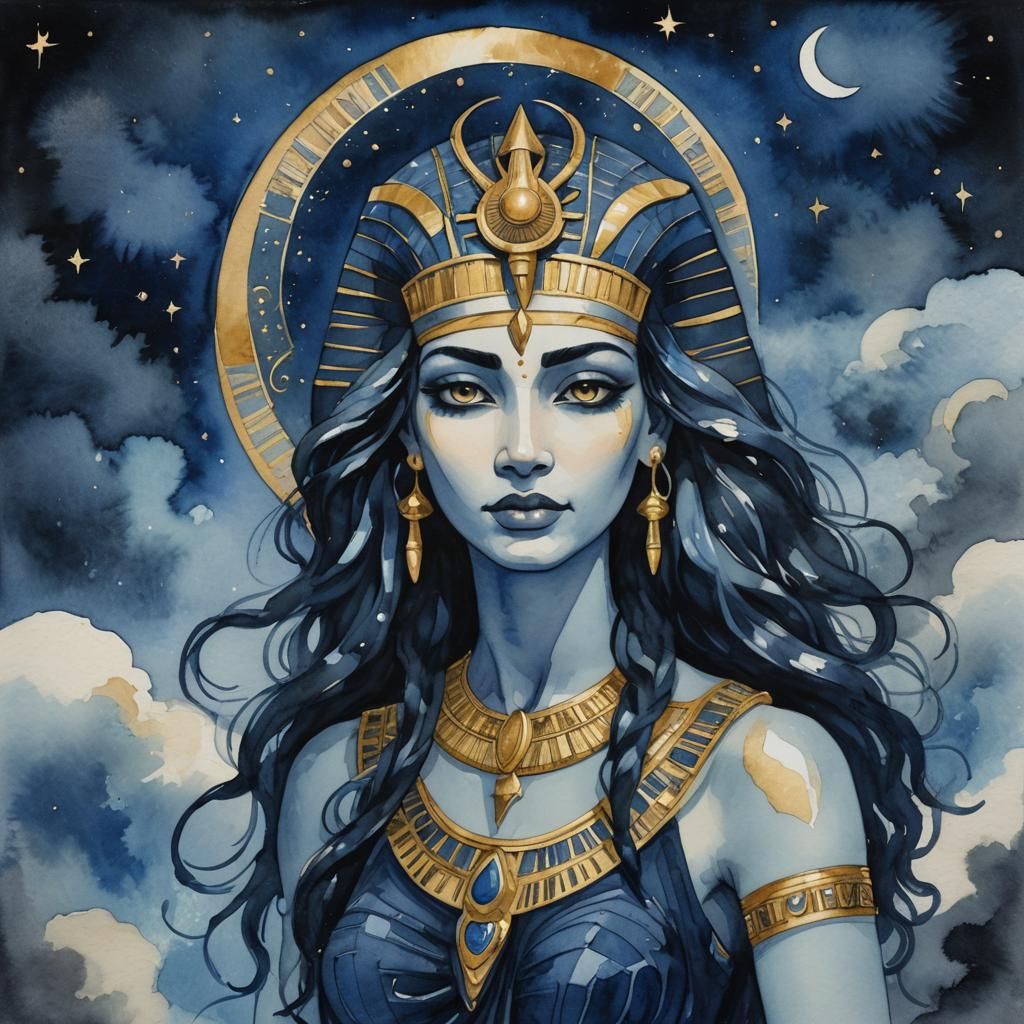 Watercolor Portrait of Nepthys, Goddess of the Dead