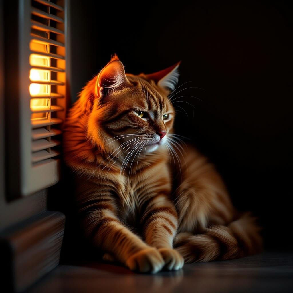 Elderly Ginger Cat Huddles by Warm Vent