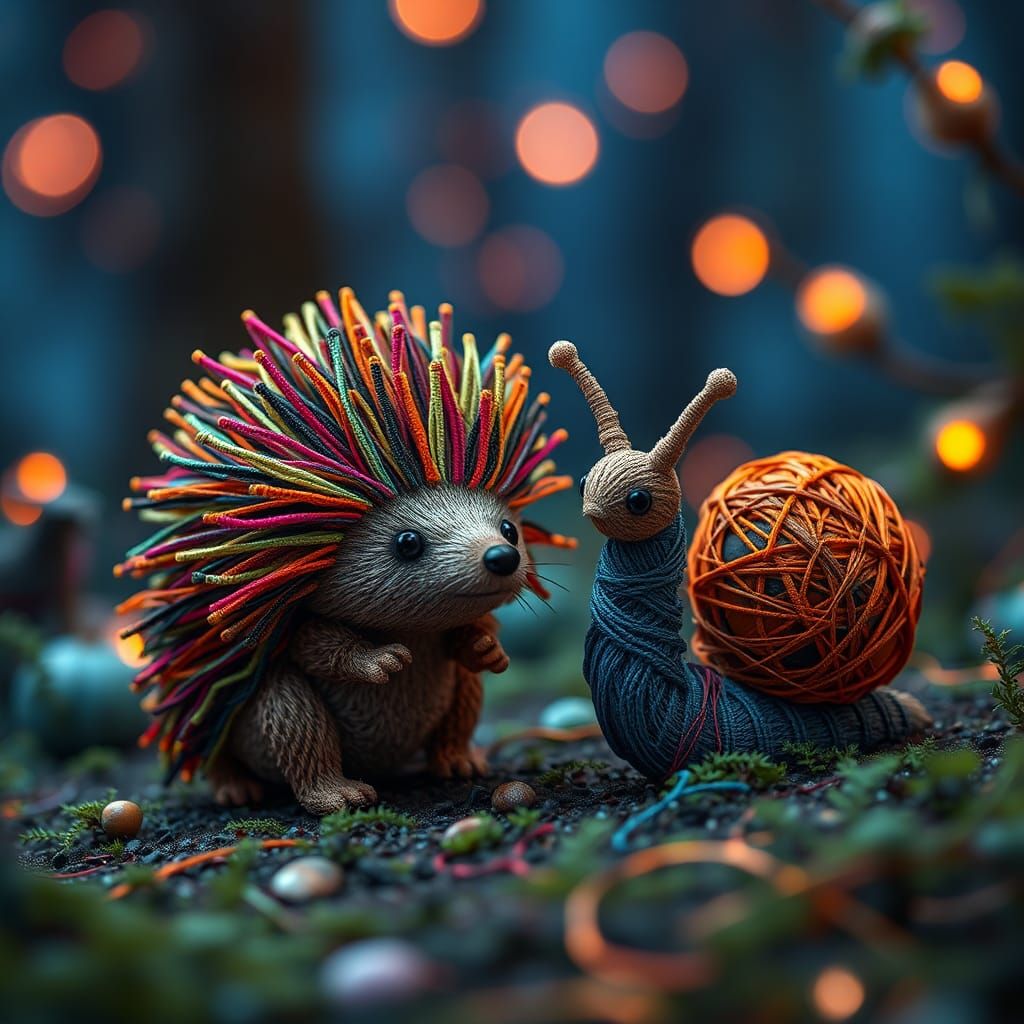 String Art: Hedgehog and Snail Fantasy