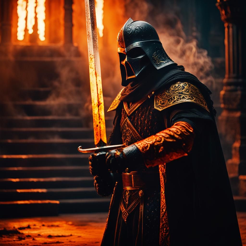 Dark Lord Wields Cursed Burning Sword: Cinematic Still