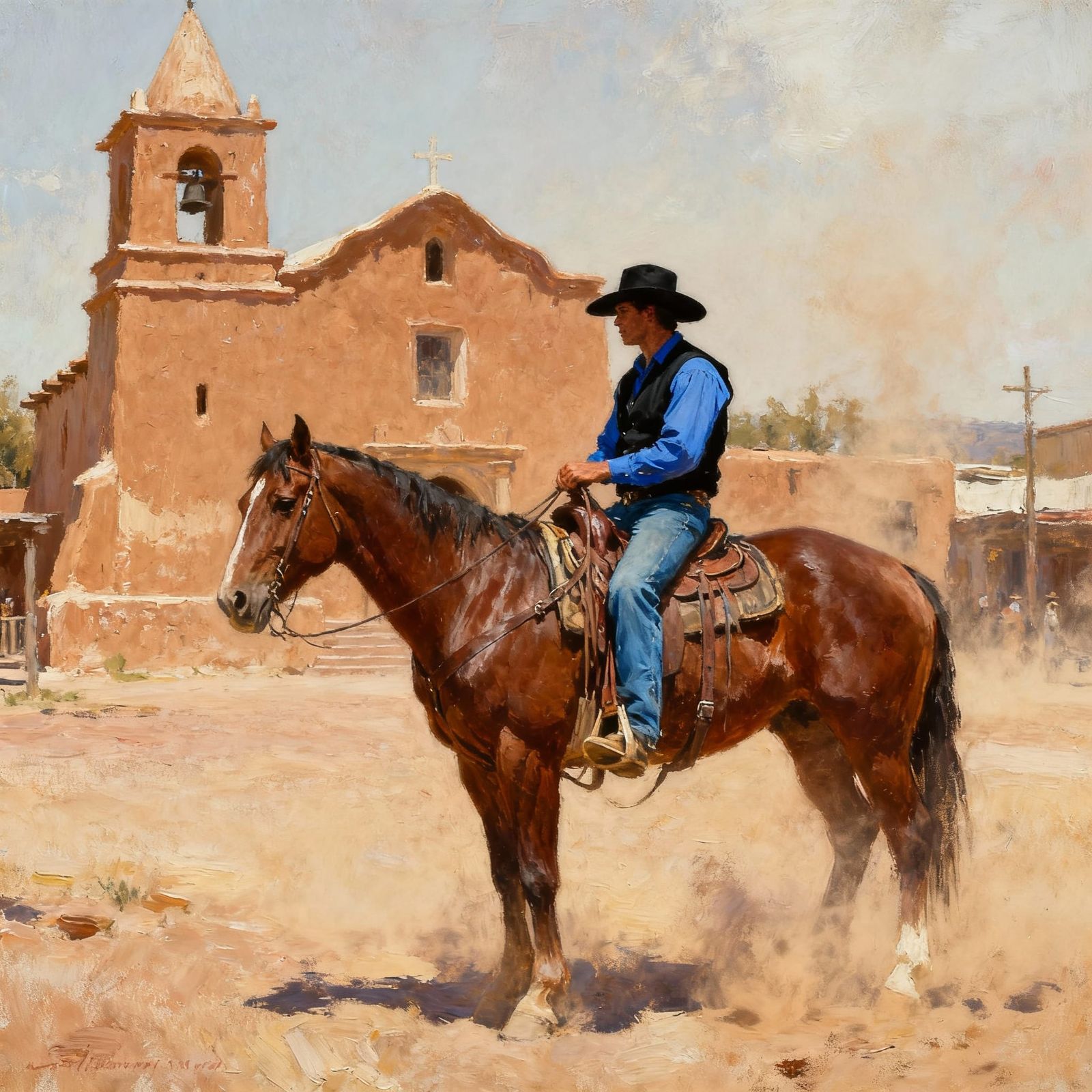 Impressionist Cowboy at Adobe Church