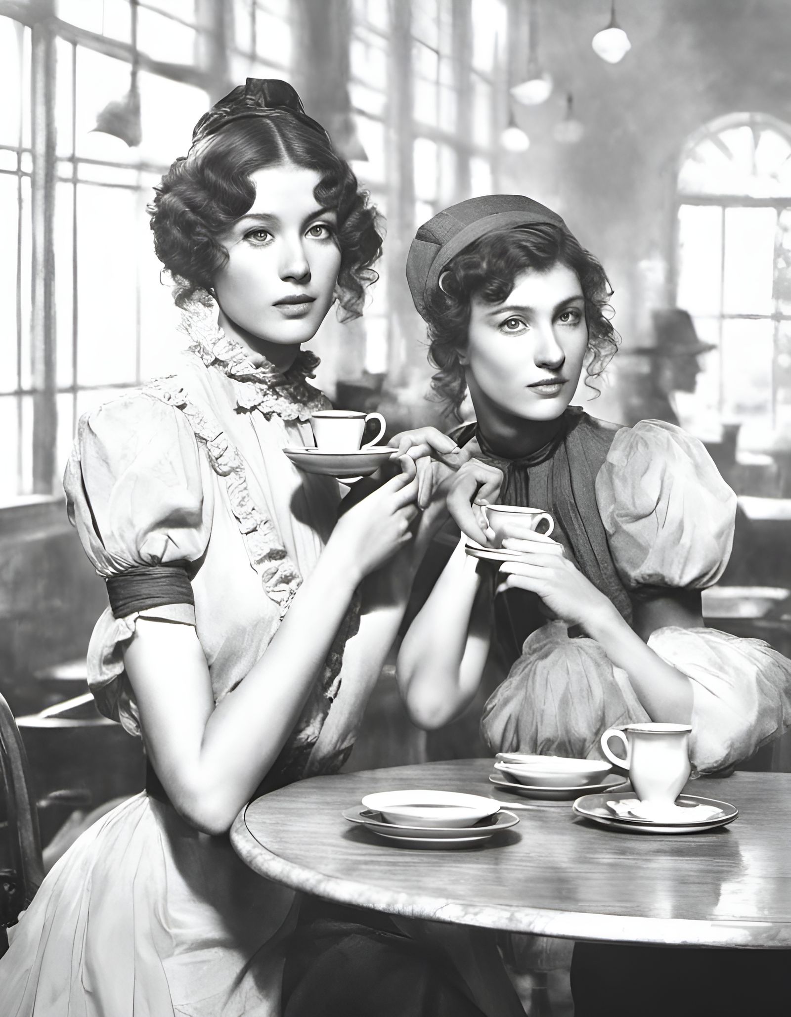 Elegant Women in Cafe: A Photorealistic Portrait