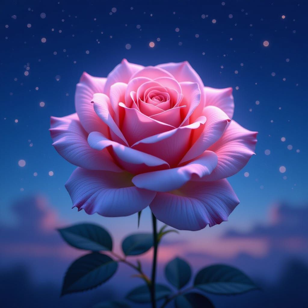 Surreal Rose with Midnight Sky Double Exposure
