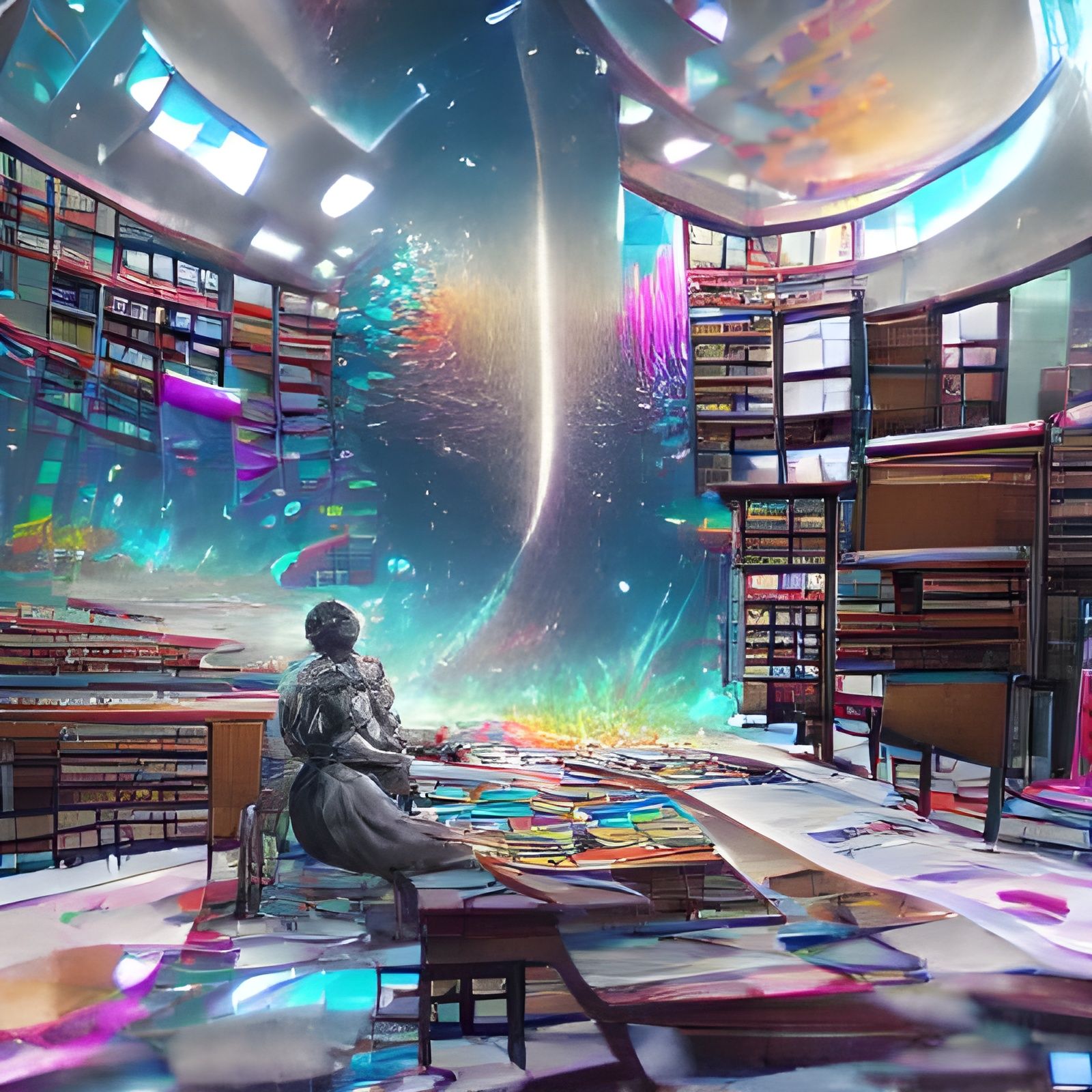 Endless Library in Holographic Astral Style