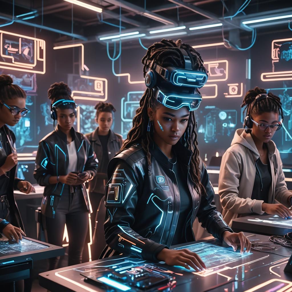 Cyberpunk Fashion School with Holographic Tech