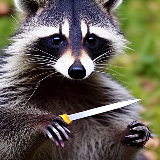 Menacing Raccoon with Knife Smoking