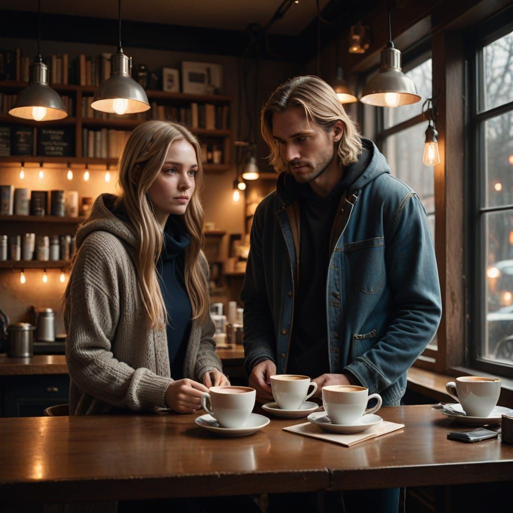 Cozy Coffee Shop Encounter in Soft Focus