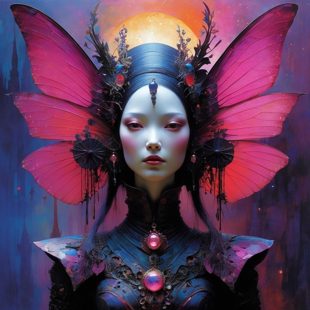 Otherworldly Fairy at Sunset in Mixed Media Style