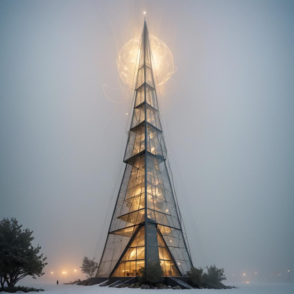 Crystalline Tower with Hypnotic Eye in Cyberpunk Style