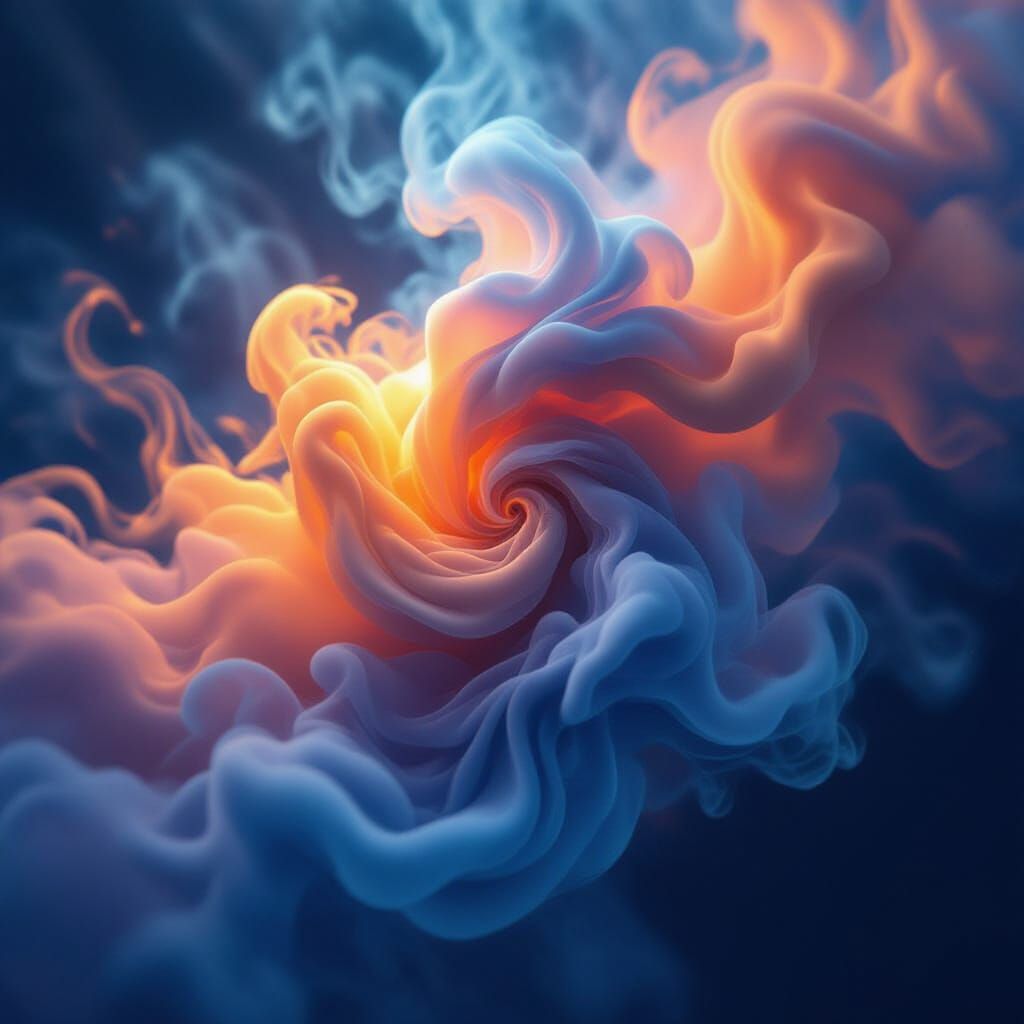 Vibrant Blue and Orange Smoke Abstract Art