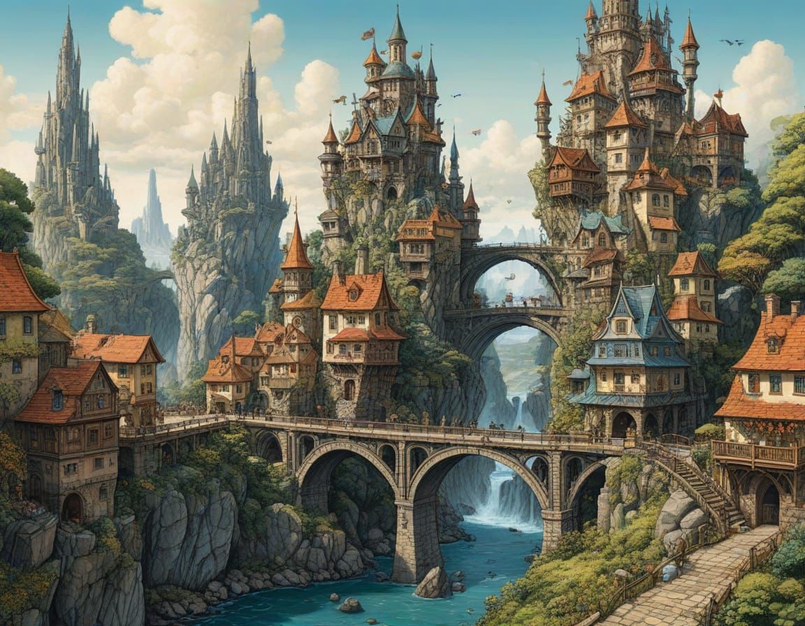 Enchanted Fairy Metropolis in Vibrant Ink Colors