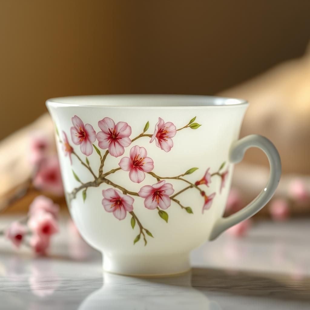 Cherry Blossoms Grace Delicate China Cup in Photorealistic S...