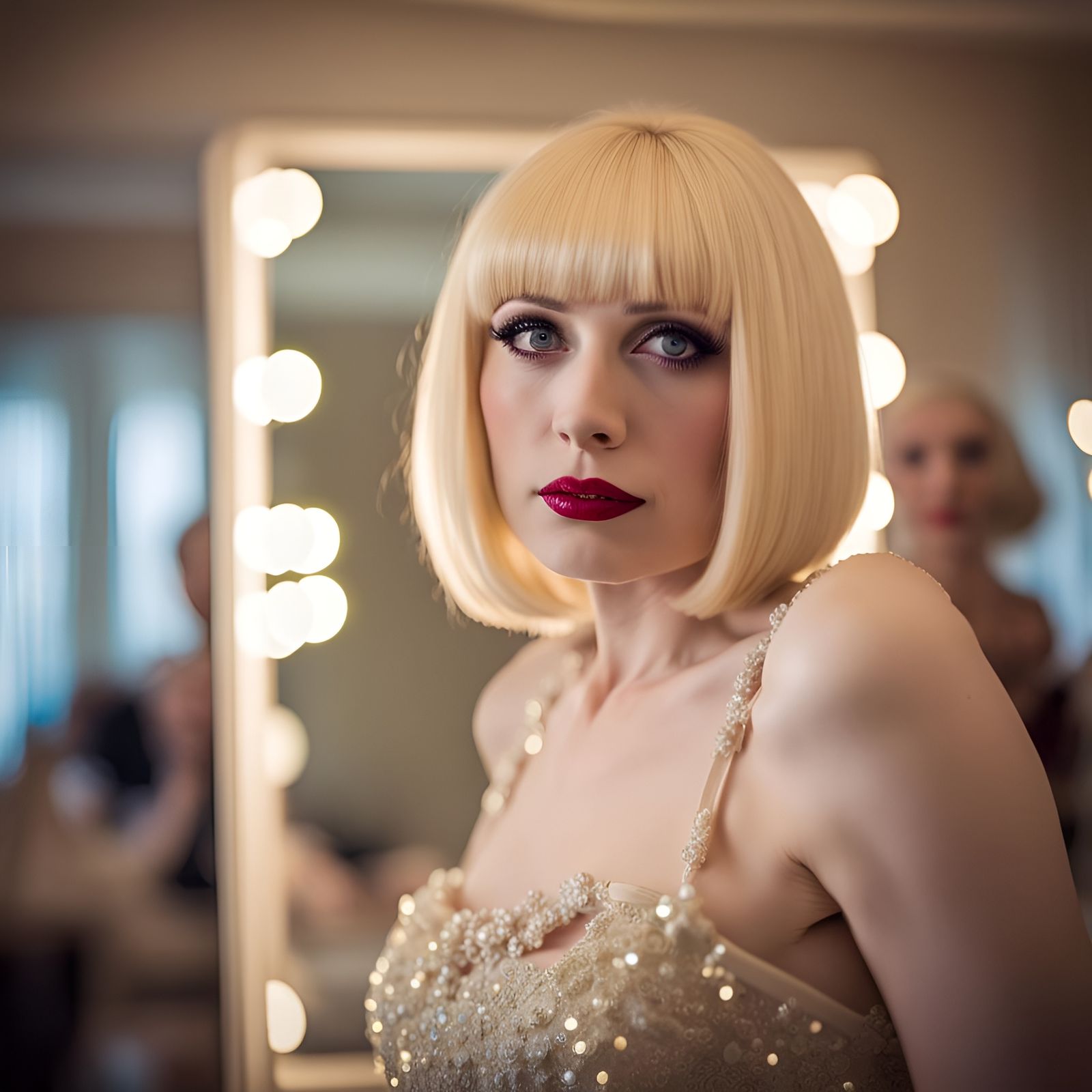 Blonde Crossdresser Reflected in Mirror, Professional Photog...