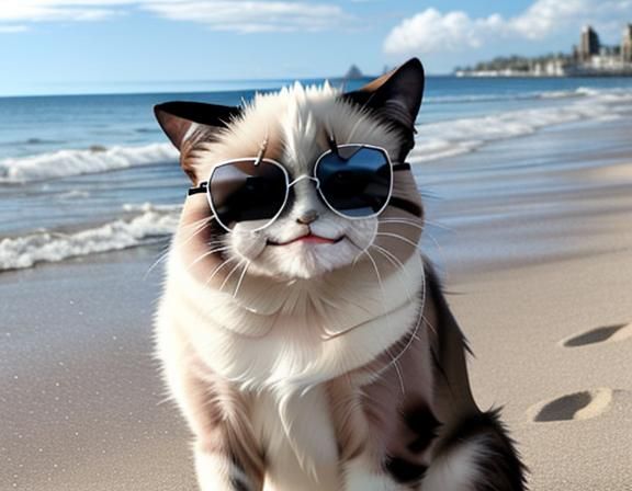 Grumpy Cat Smiles: Beach Meme Sensation