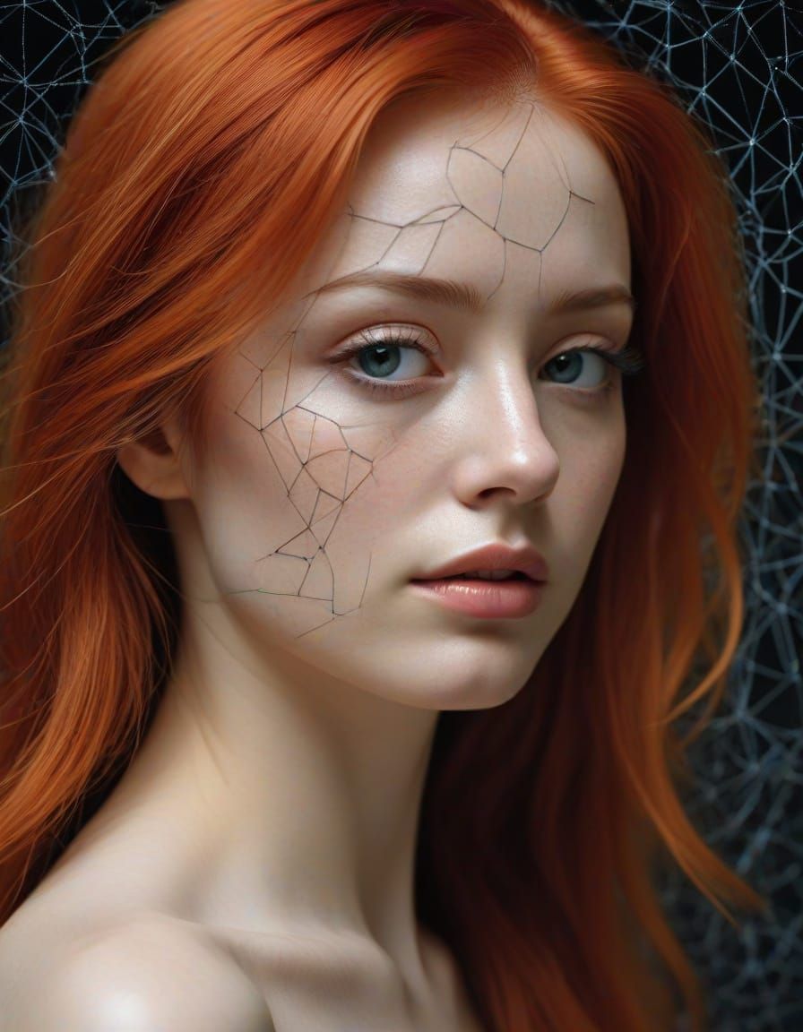 Glitch Art Portrait: Redhead in Data Stream