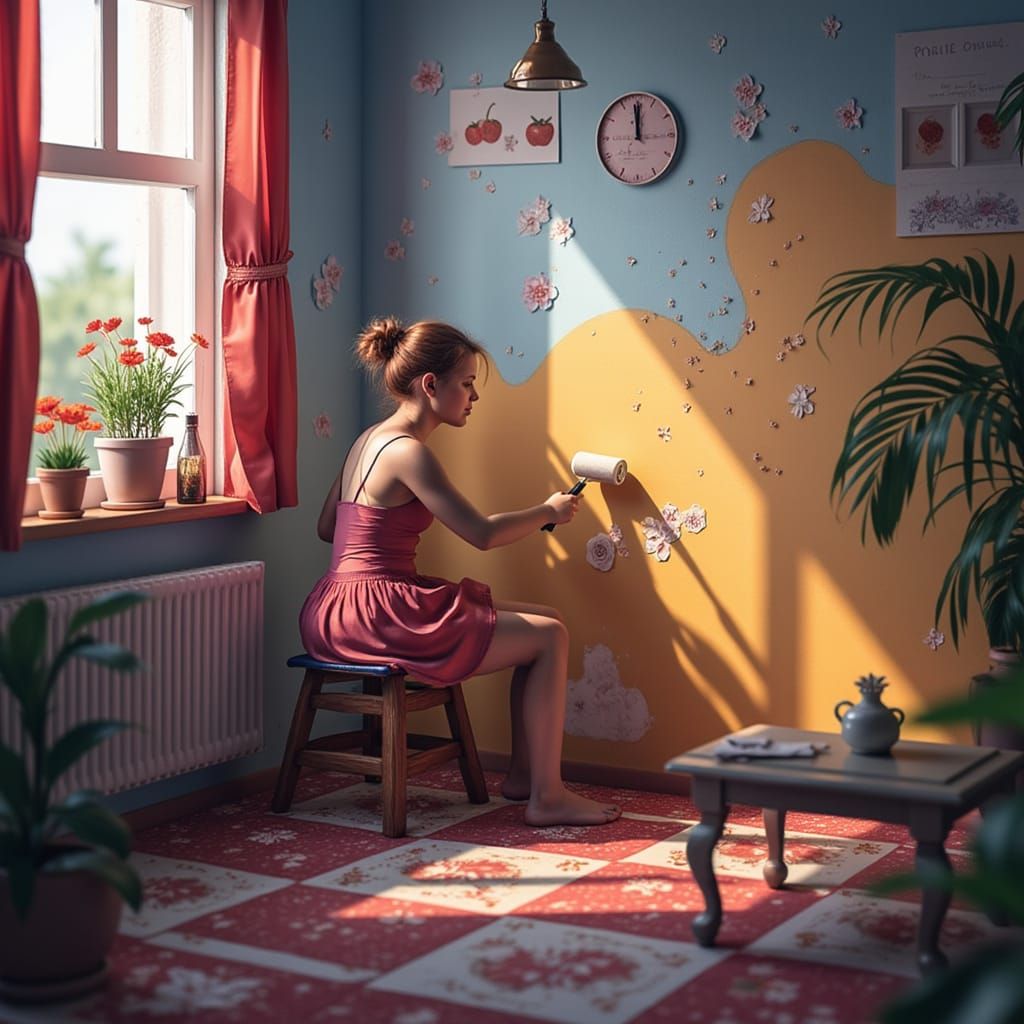 Girl's Repair Workshop in a Fantastical Apartment