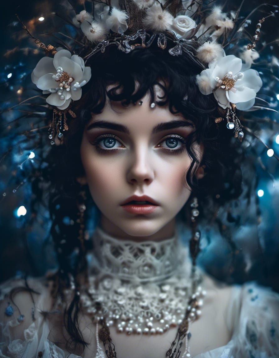 Bohemian girl with a short dark hair and big bright mesmeriz...