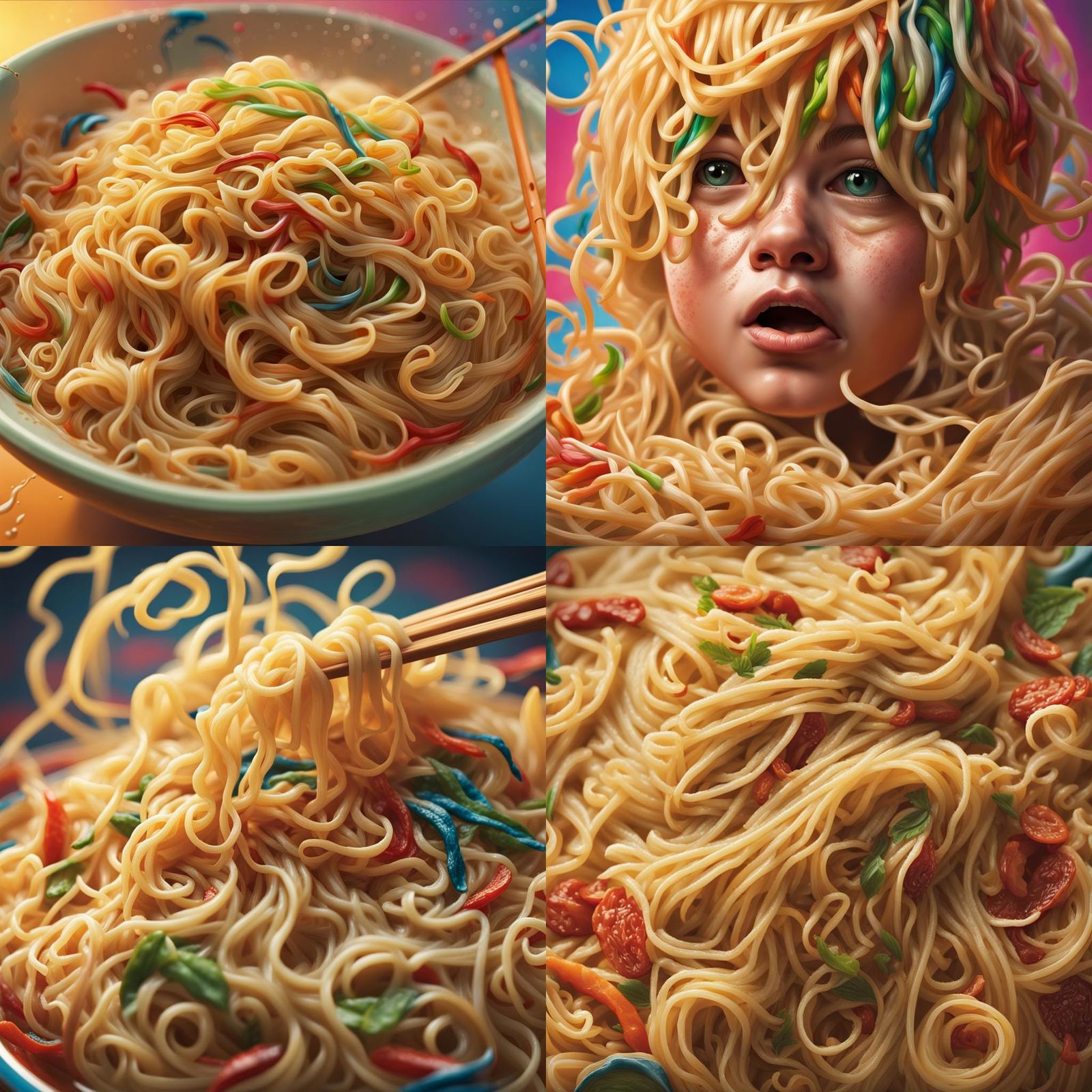 Hyperrealistic Noodles in Splash Art Style