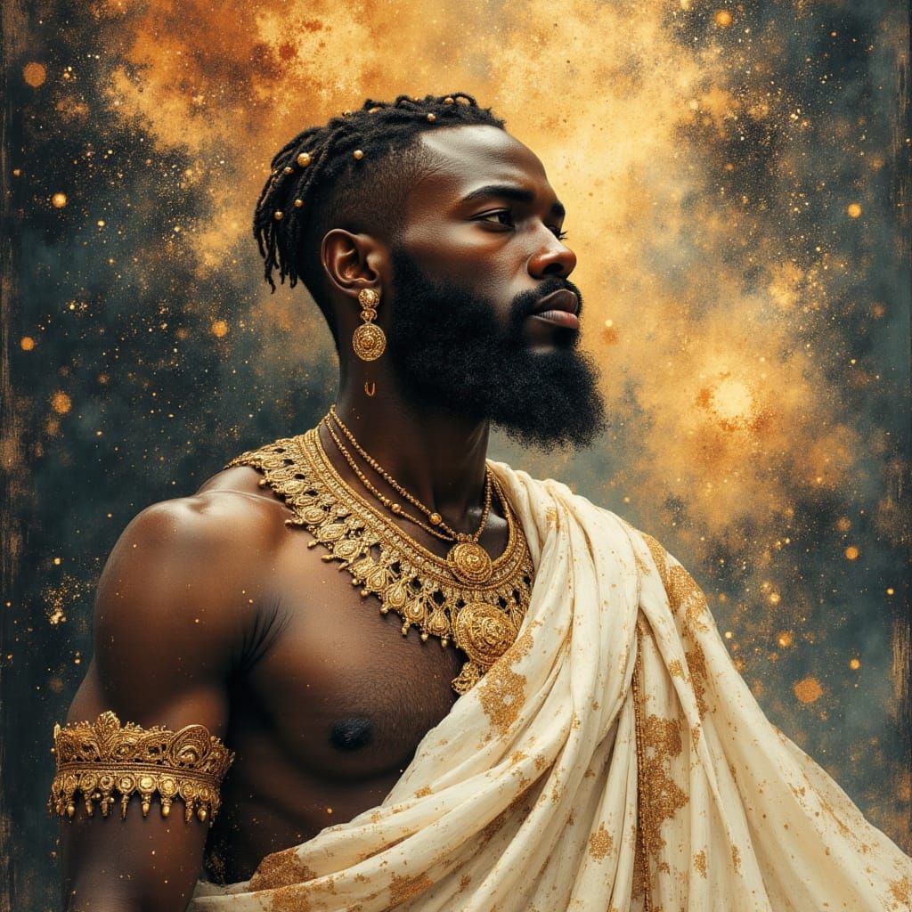 African God in Cosmic Nebula, Painterly Style