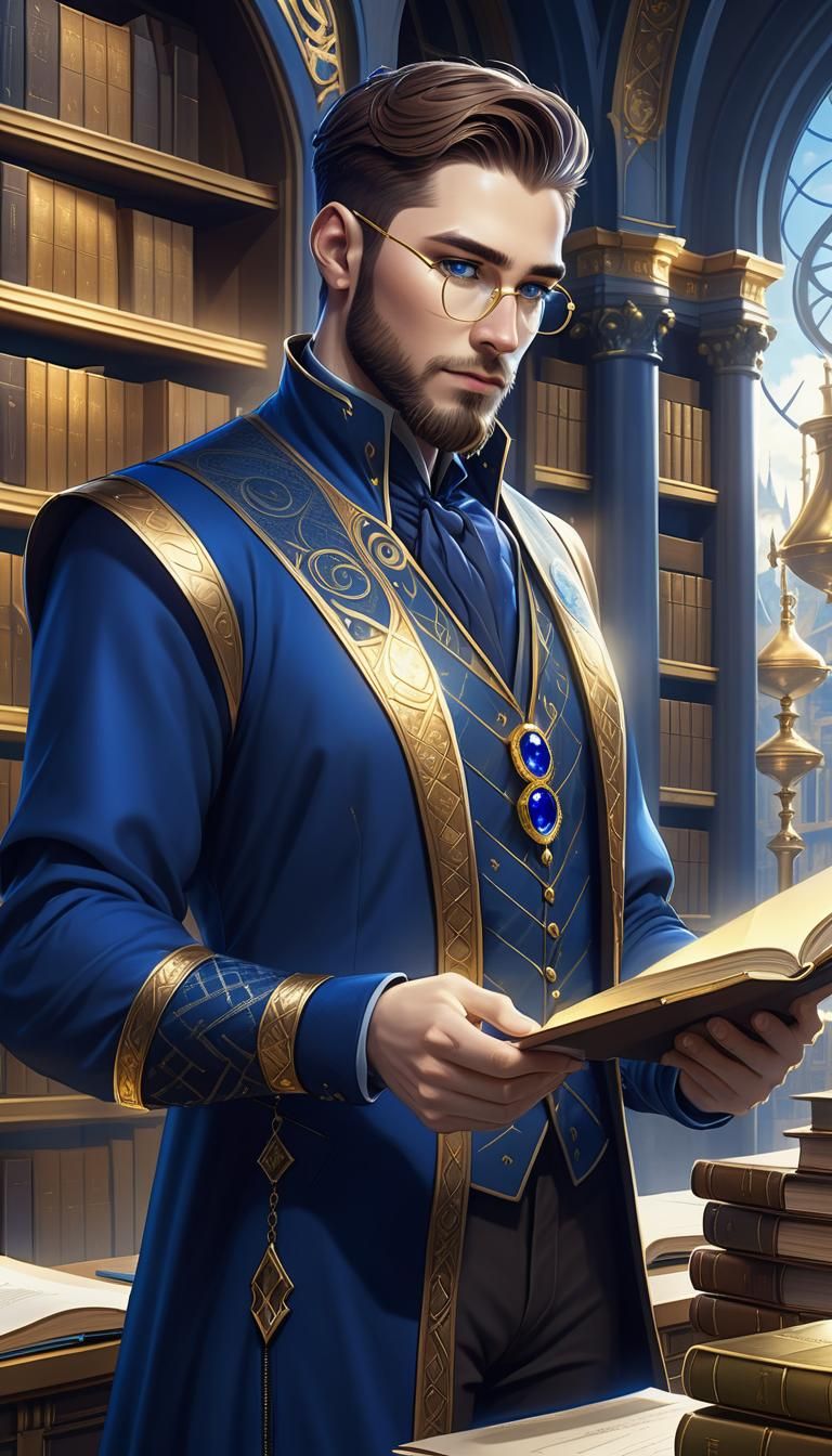 Young Man Working in Fantasy Library