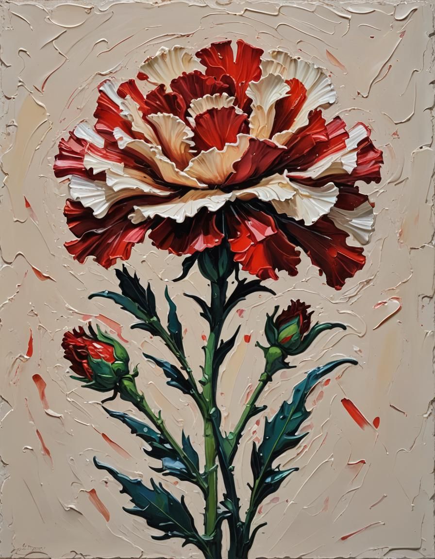 Expressionist Carnation Impasto Acrylic Painting