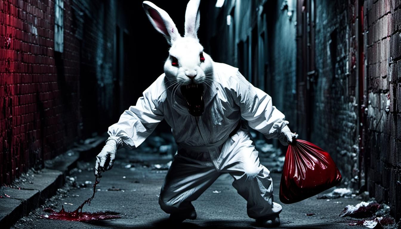Terrifying Rabbit in Dark Gothic Horror Alley
