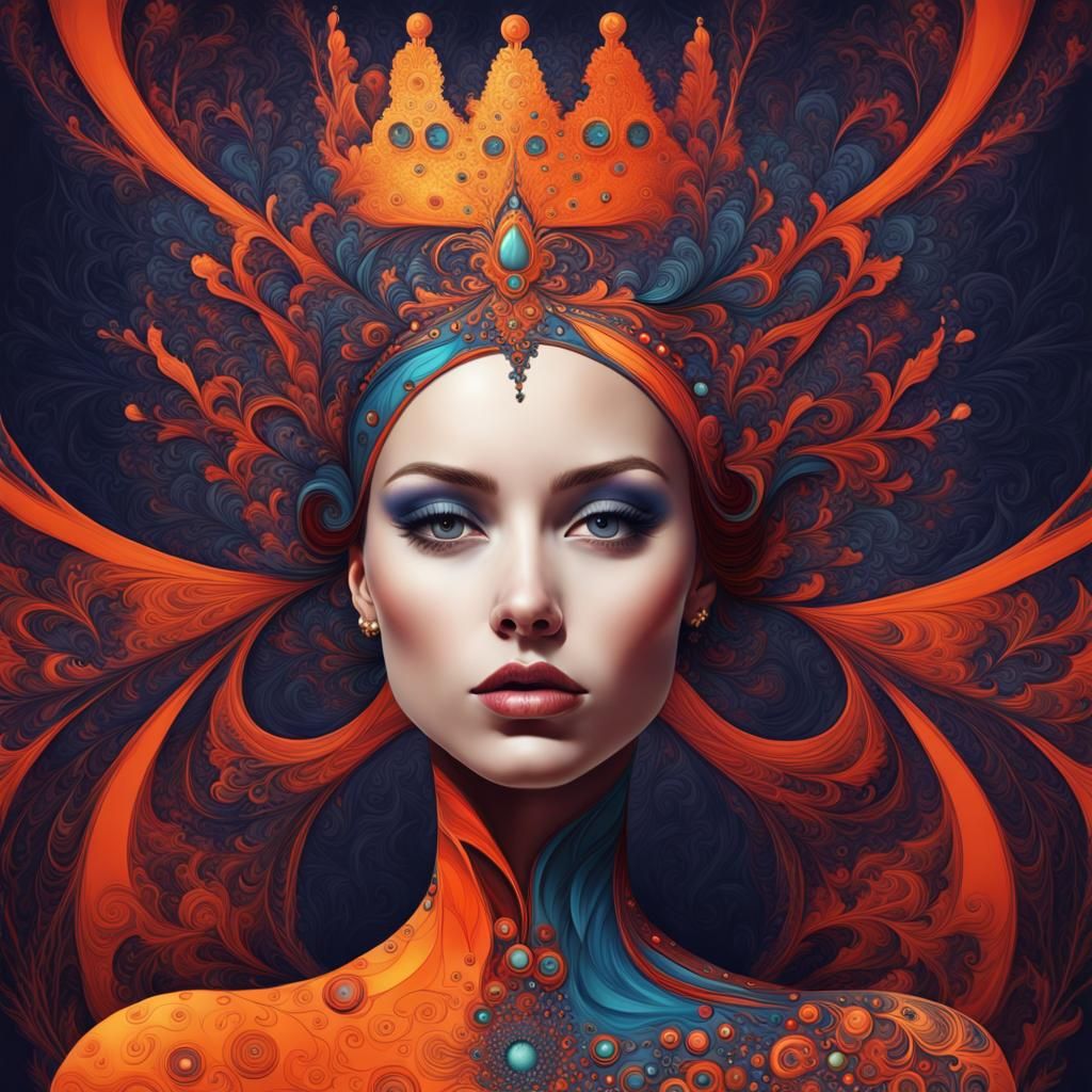 Abstract Fractal Queen in Complementary Colors