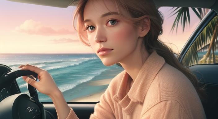 Coastal Sunset Drive in Soft Focus Film Still