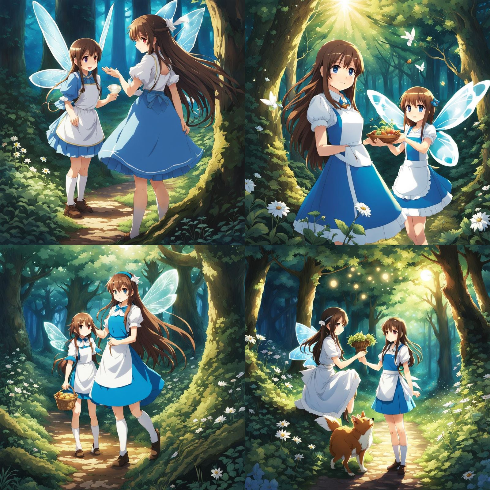 Anime Girl Meets Fairy in Forest