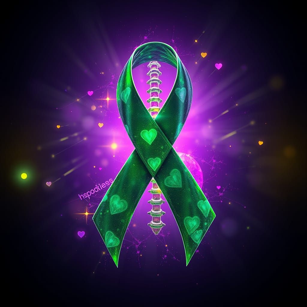 Emerald Green Ribbon of Hearts and Vertebrae in Dark Fantasy...