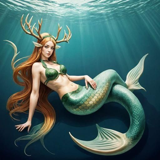Vintage Starbucks Siren with Antlers Underwater
