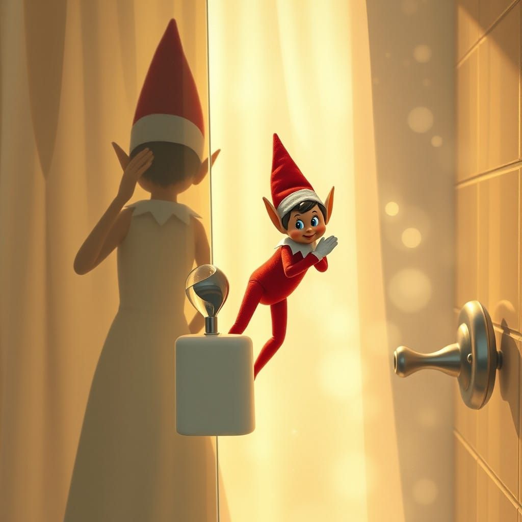 Elf on the Shelf Peeks at Mommy in Shower