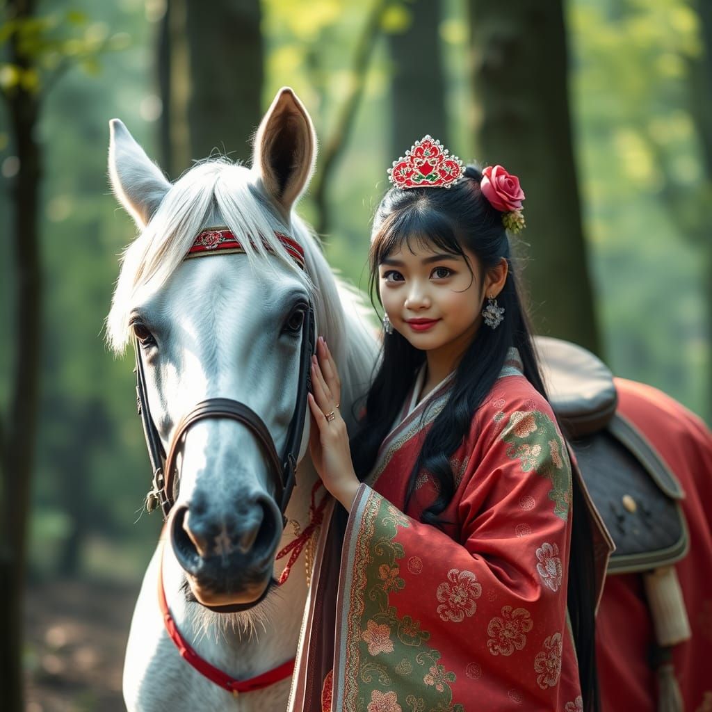 Enchanted Forest: Japanese Princess and White Horse