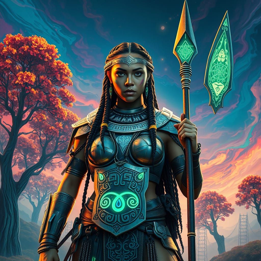 Warrior Princess in Cyberpunk Tribal Armor