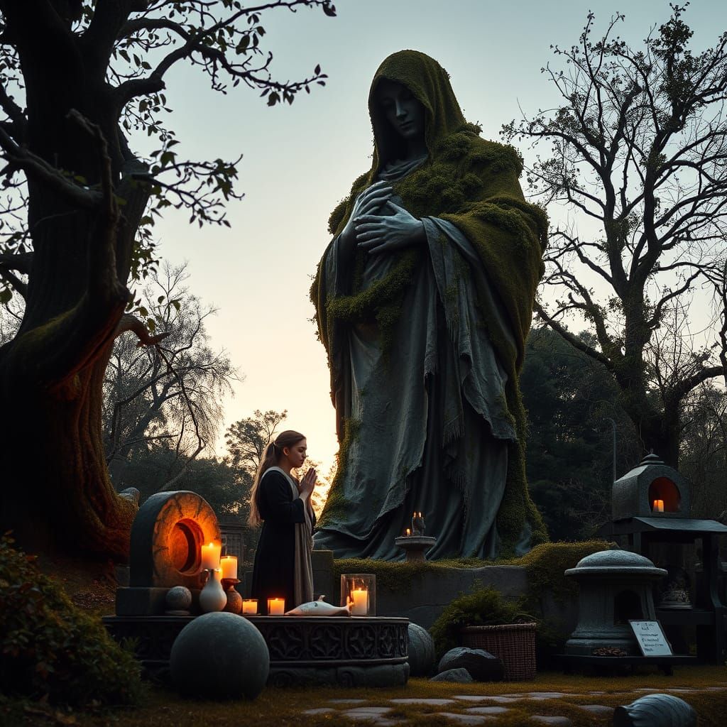 Whimsical Garden Statue of a Woman in Prayer