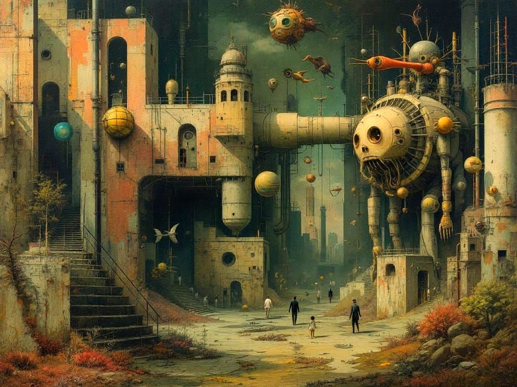 Surreal Cityscape with Dreamlike Proportions