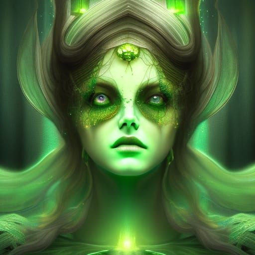 Green Fairy Portrait, Detailed Matte Painting