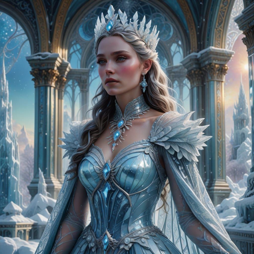 Ice Queen in Crystal Palace: Hyperrealistic Fantasy Art