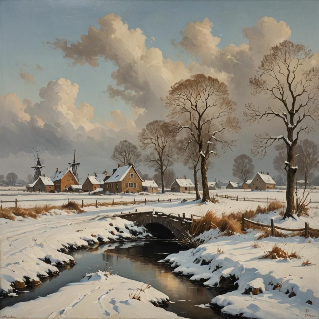 Classic Dutch Winter Landscape Painting