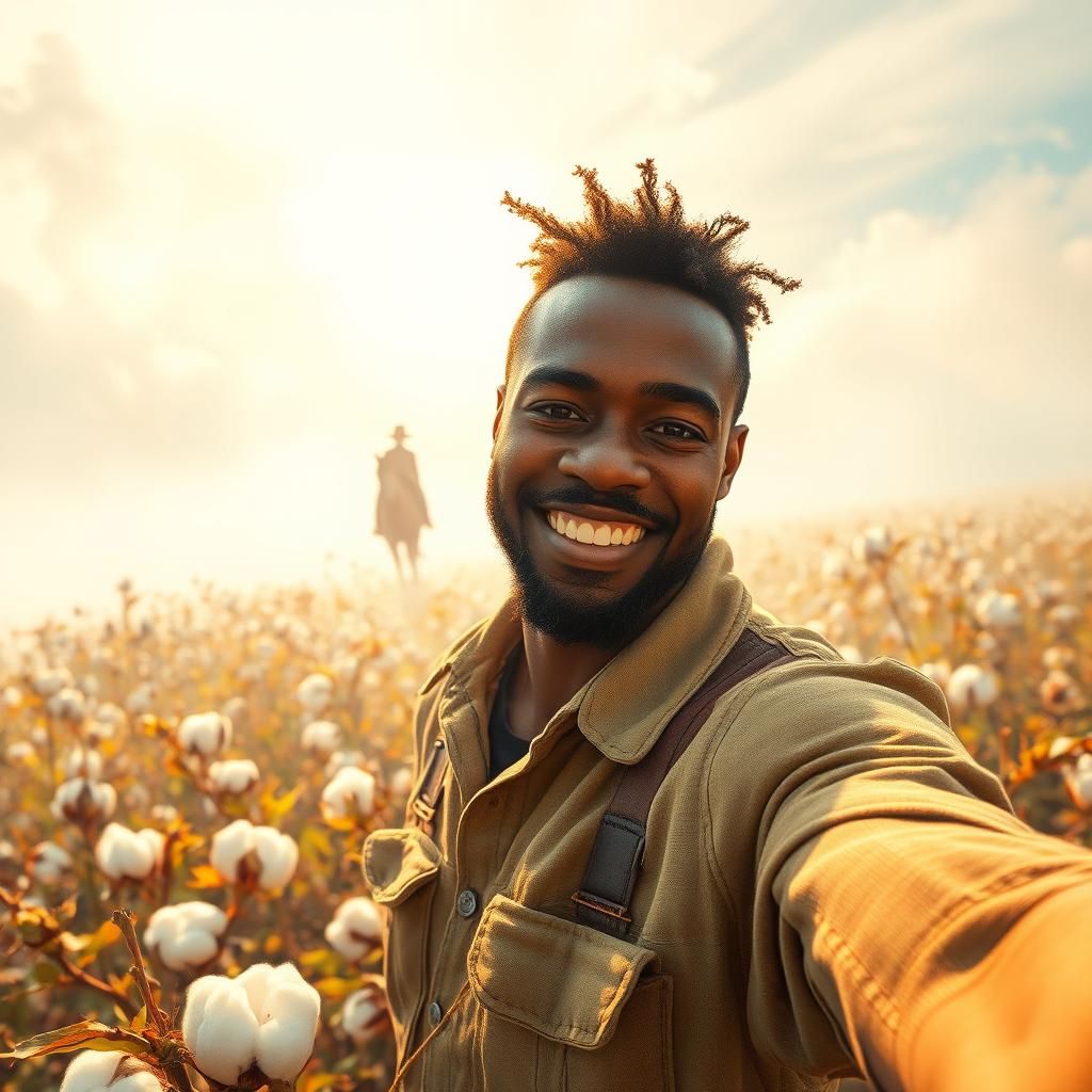 Man's Selfie in Dreamlike Cotton Field