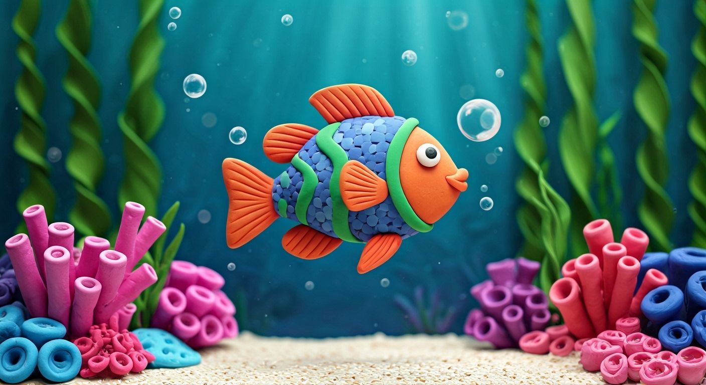 Colorful Clay Fish in Clay Ocean