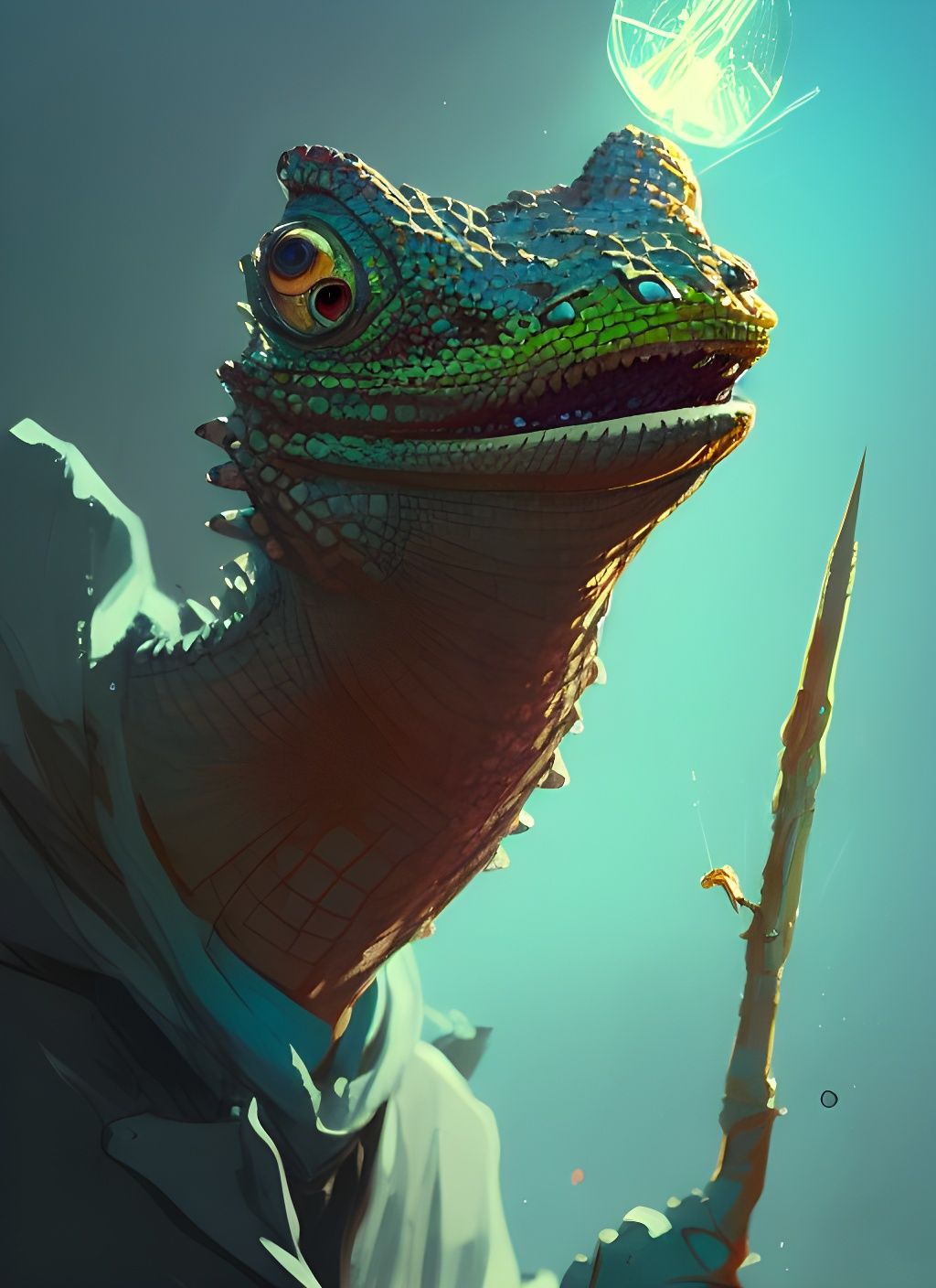 Cute Lizard Wizard Portrait in Digital Illustration