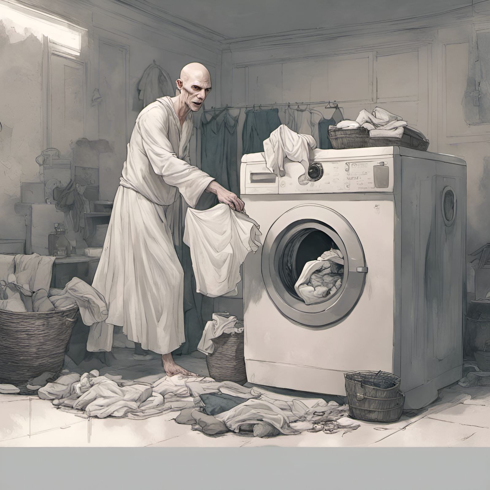 Voldemort Does Laundry: A Digital Illustration