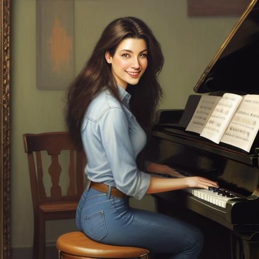 Girl Plays Piano: Oil Painting in Luminist Style
