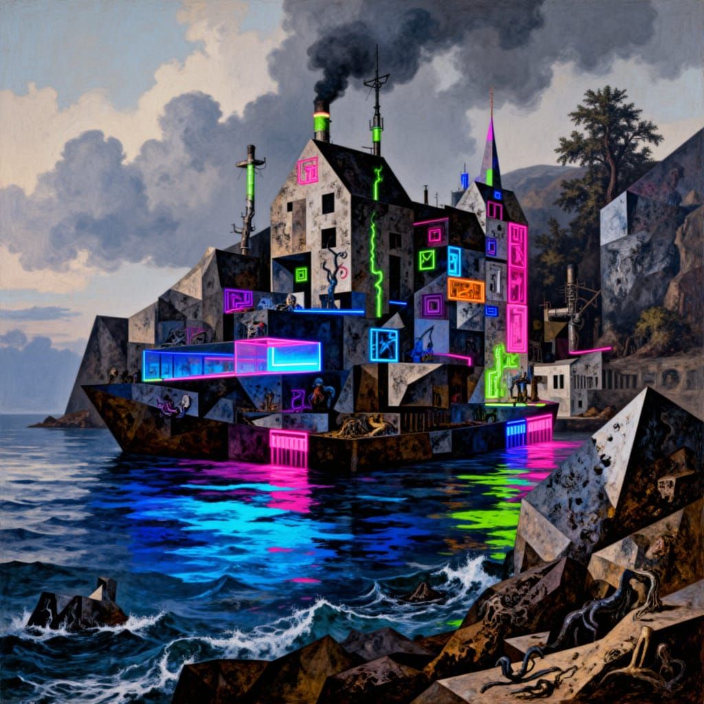 Abstract Black Island in Dynamic Style