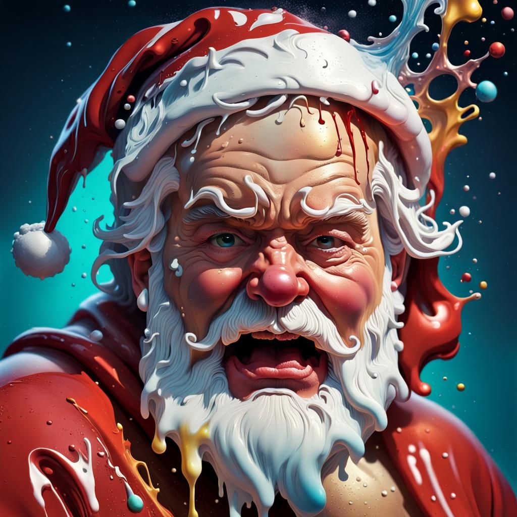 Hyperrealistic Melting Santa Claus Splash Art