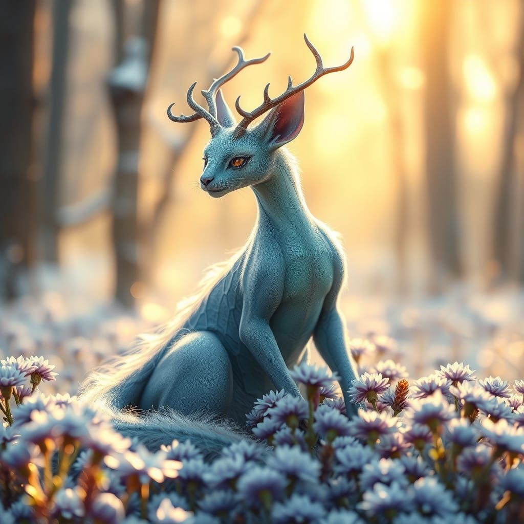 Dragon-Cat in Winter Forest with Iridescent Scales and Twist...